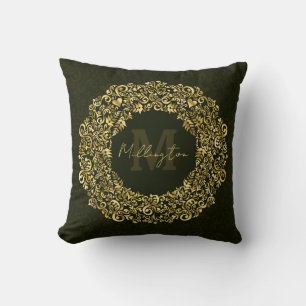 Cojín Decorativo Monograma Gold Damask de lujo