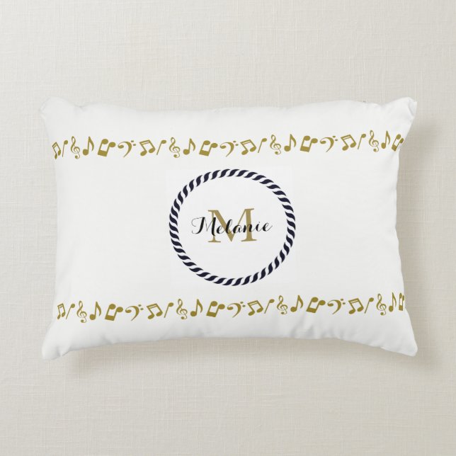 Cojín Decorativo Monograma Gold Music Notes (Anverso)