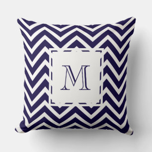 Cojín Decorativo Monograma gráfico de zigzag azul marino