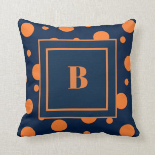 Cojín Decorativo Monograma Grande Puntos Naranjas Azul Marino