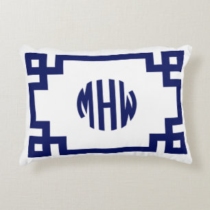 Cojín Decorativo Monograma griego círculo azul naval blanco DIY BG
