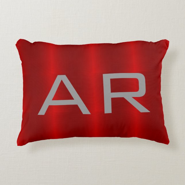 Cojín Decorativo Monograma Gris Gris Rojo Elegante (Anverso)