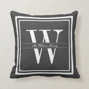 Cojín Decorativo Monograma gris oscuro de la frontera