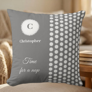 Cojín Decorativo Monograma gris y blanco hora de una siesta