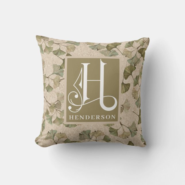 Cojín Decorativo Monograma H del patrón Ginko silenciado (Anverso)