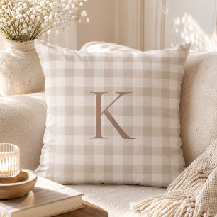 Cojín Decorativo Monograma Heirloom Personalizado de Gingham Suave