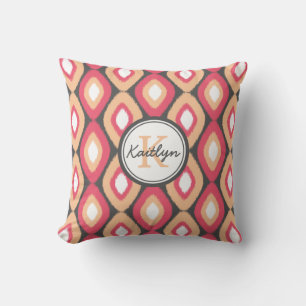 Cojín Decorativo Monograma Ikat Diamontes Patrón Gris Rosa