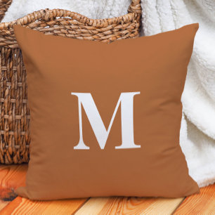 Cojín Decorativo Monograma inicial blanco naranja quemado