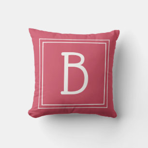 Cojín Decorativo Monograma Inicial Chic Enmarcado Rosa Caliente y B