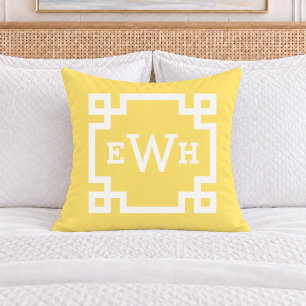 Cojín Decorativo Monograma Inicial Clave Griega Amarillo Brillante