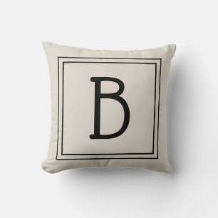 Cojín Decorativo Monograma Inicial de Cuadro de Moda en Beige Claro