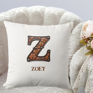 Cojín Decorativo Monograma Inicial de Cuero Occidental Tooled Z