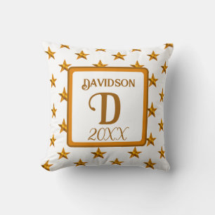 Cojín Decorativo Monograma Inicial de Estrella Naranja Dorado Decor