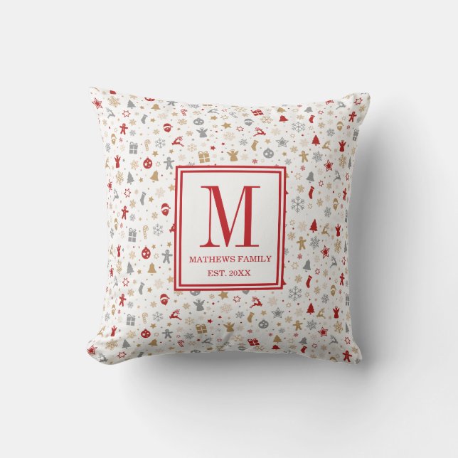 Cojín Decorativo Monograma inicial de familia de navidades (Anverso)