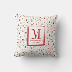 Cojín Decorativo Monograma Inicial de Navidad Familiar