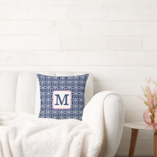 Cojín Decorativo Monograma inicial de octagon blanco de la marina d