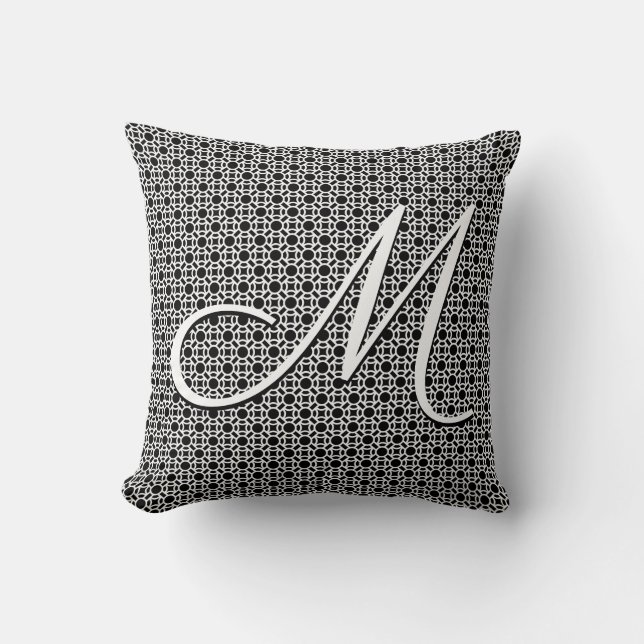 Cojín Decorativo Monograma inicial geométrico blanco y negro (Anverso)