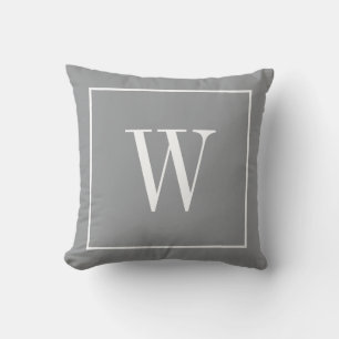 Cojín Decorativo Monograma Inicial Moderno y Elegante Gris Blanco