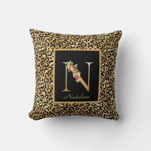 Cojín Decorativo Monograma inicial N de leopardo personalizado mode