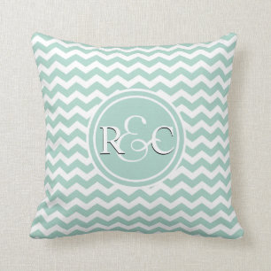Cojín Decorativo Monograma inicial personalizado Chevron de Seafoam