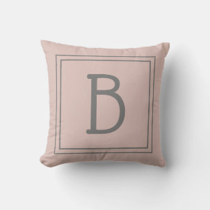 Cojín Decorativo Monograma Inicial Personalizado Chic Rosa Gris de