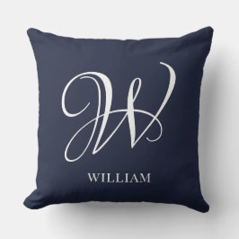 Cojín Decorativo Monograma inicial personalizado elegante azul mari