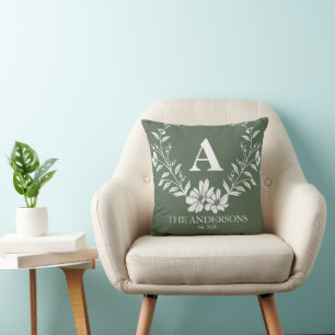 Cojín Decorativo Monograma inicial personalizado verde de bonito