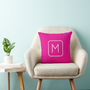 Cojín Decorativo Monograma Inicial Simple y Moderno Rosa y Blanco