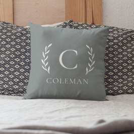 Cojín Decorativo Monograma Inicial Verde Salvia Rústico para Interi