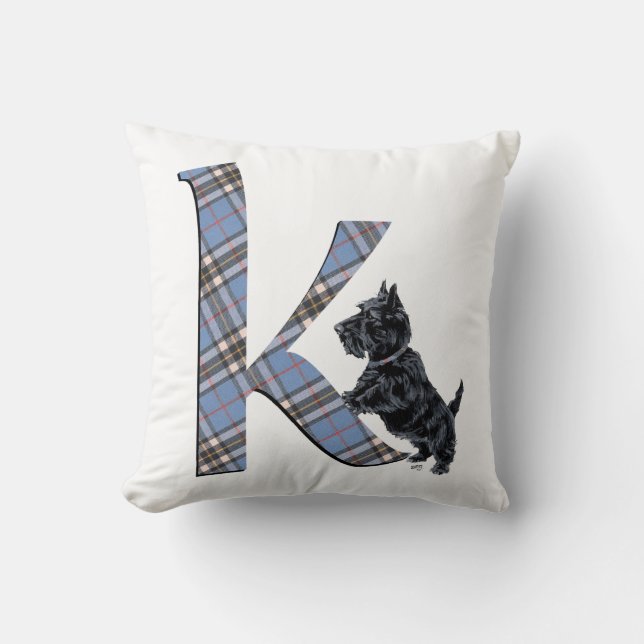 Cojín Decorativo Monograma K de Escocia Terrier (Anverso)