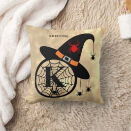 Cojín Decorativo Monograma K Halloween Sky Witch Spider Name