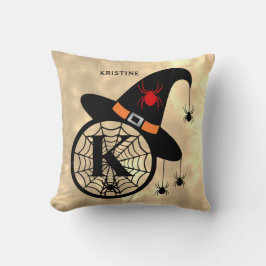 Cojín Decorativo Monograma K Halloween Sky Witch Spider Name