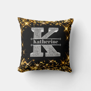 Cojín Decorativo Monograma K inicial plateado personalizado Su nomb