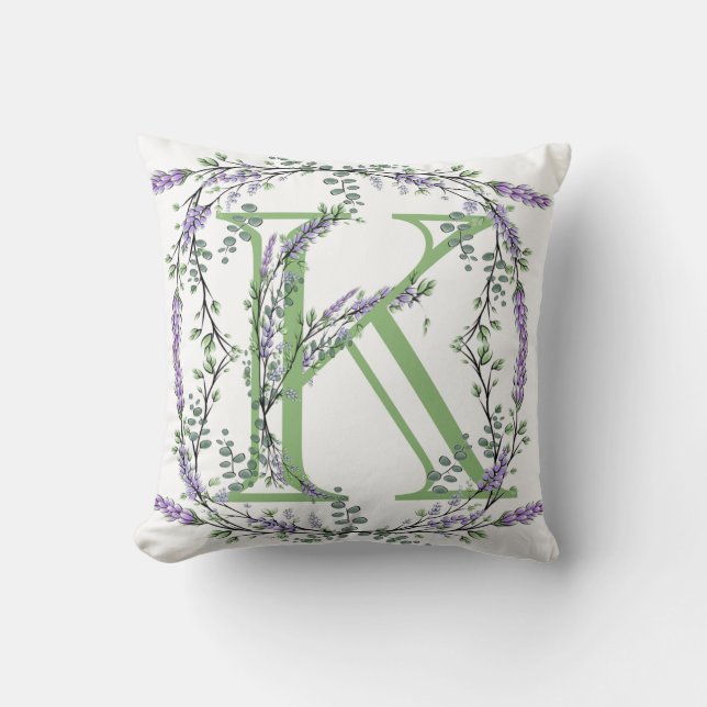 Cojín Decorativo Monograma K Lavender Eucalyptus (Anverso)
