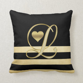 Cojín Decorativo Monograma "L inicial" tiro negro del corazón del