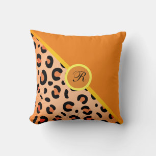 Cojín Decorativo Monograma Leopardo Imprimir dos tonos Naranja dora