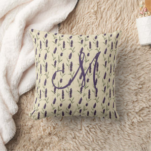 Cojín Decorativo Monograma Lila Beige Botánico Floral