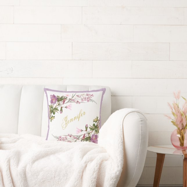 Cojín Decorativo Monograma Lilac púrpura Bouquet rosa Moda de cosec (Sofá)
