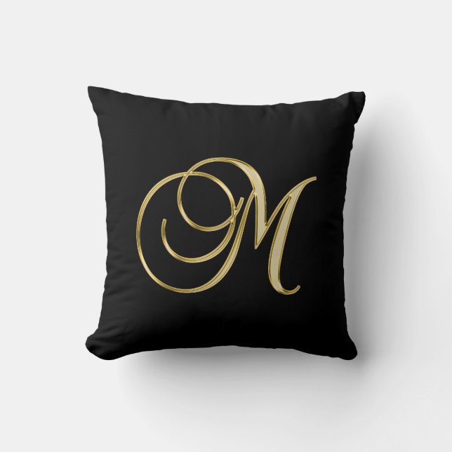 Cojín Decorativo Monograma M, guión elegante, (Anverso)