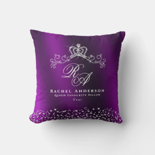 Cojín Decorativo Monograma Magenta Corona Brillante