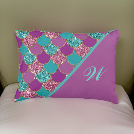 Cojín Decorativo Monograma Magenta Púrpura Escavidad Verde azulada 