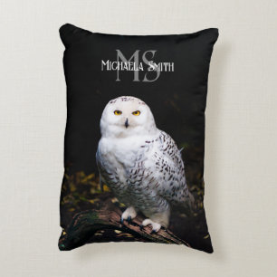 Cojín Decorativo Monograma majestuoso de búho nevado con nombre per