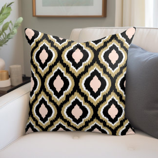 Cojín Decorativo Monograma marroquí de Rubor y Ikat de oro negro