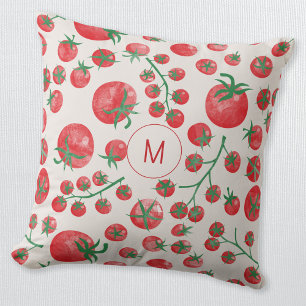 Cojín Decorativo Monograma mediterráneo de acuarela de tomate inici