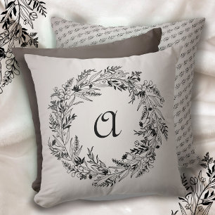 Cojín Decorativo Monograma Minimalista de Letra A con Corona Botáni