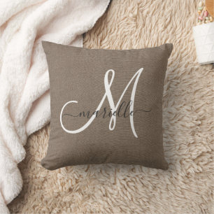 Cojín Decorativo Monograma minimalista en beige de lino falso