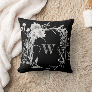 Cojín Decorativo Monograma Moda floral monocromo negro