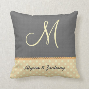 Cojín Decorativo Monograma moderno amarillo y gris A11D de la boda
