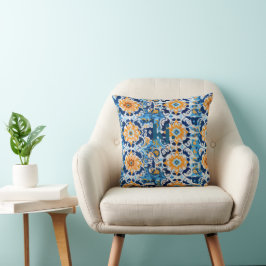 Cojín Decorativo Monograma moderno azul y Naranja en mosaico