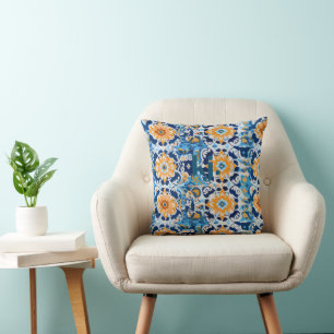 Cojín Decorativo Monograma moderno azul y Naranja en mosaico